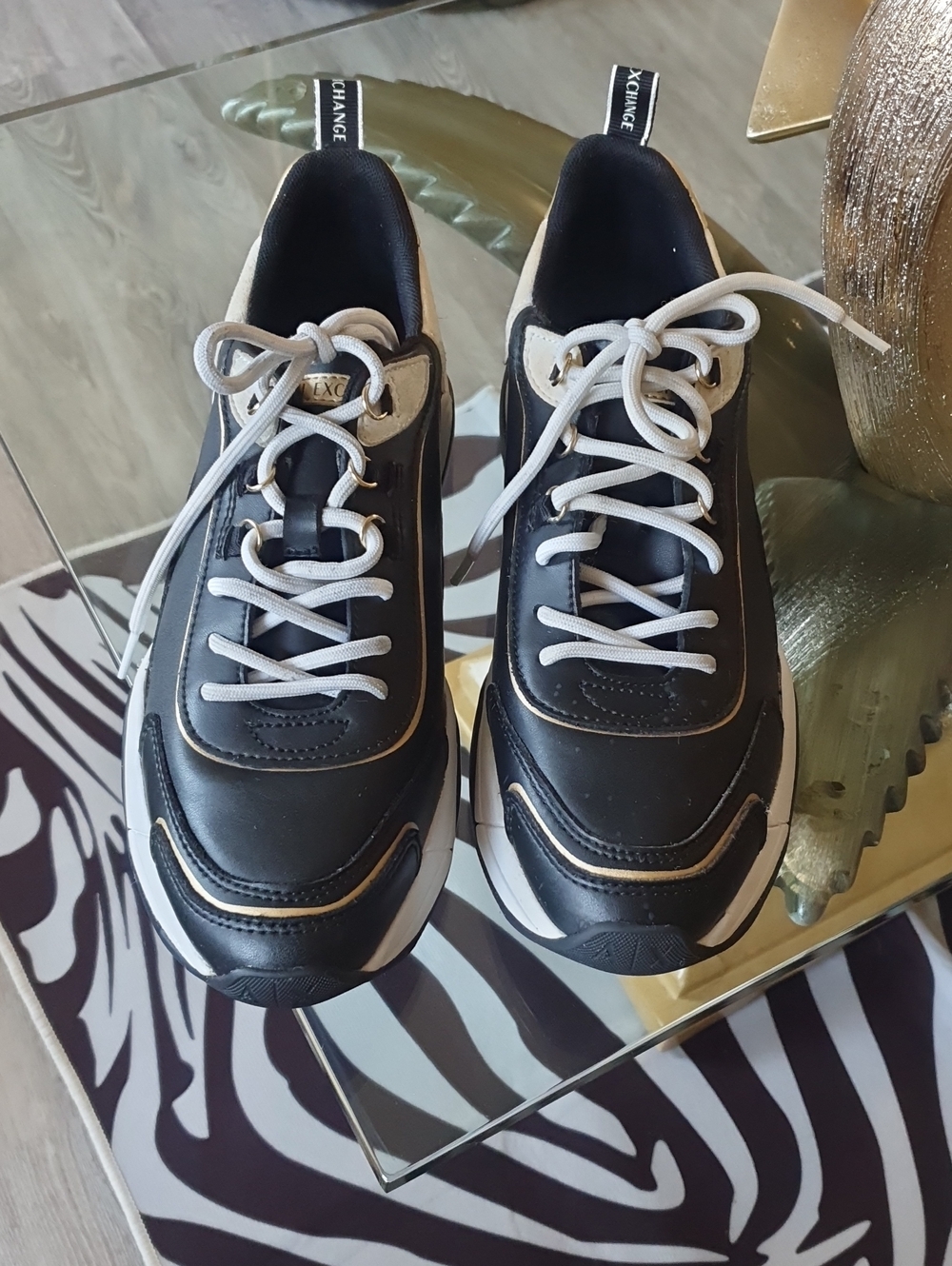 Black and White Women's Chunky Sneakers by Armani Exchange.
